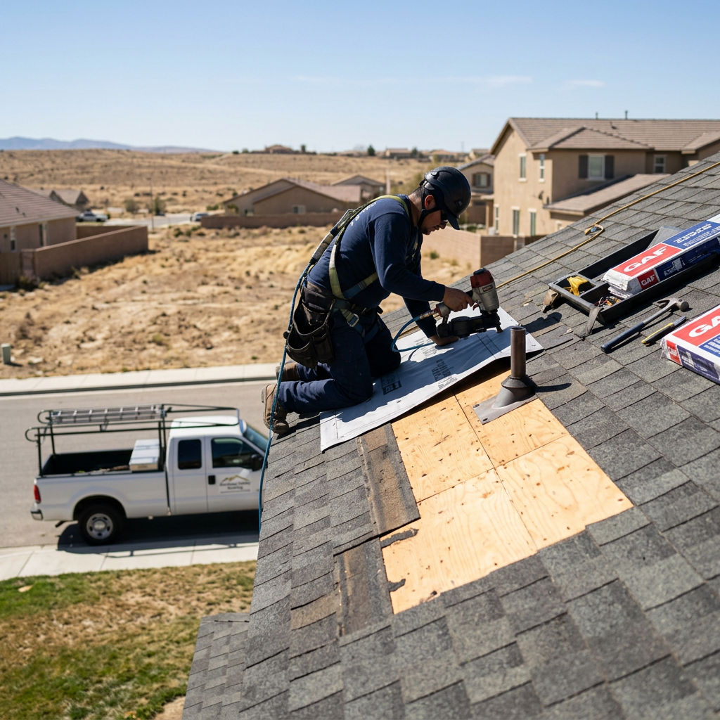 Roofing work in progress on an Antelope Valley home